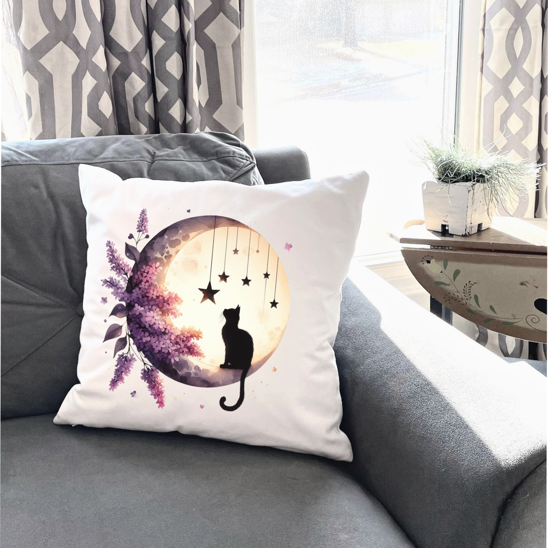 Moonlit Cat Floral Design – DTF Transfer