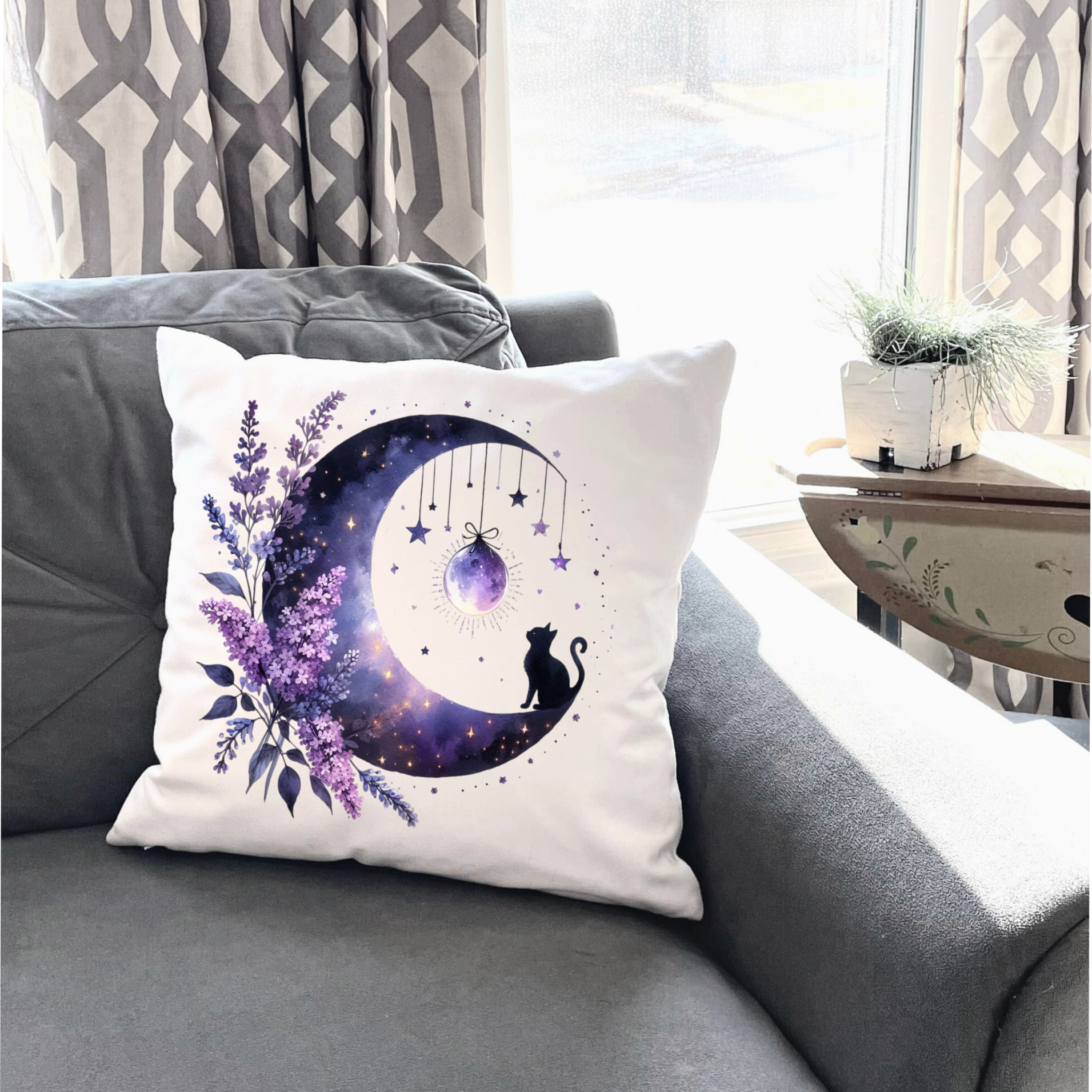 Moonlit Cat Floral Design – DTF Transfer