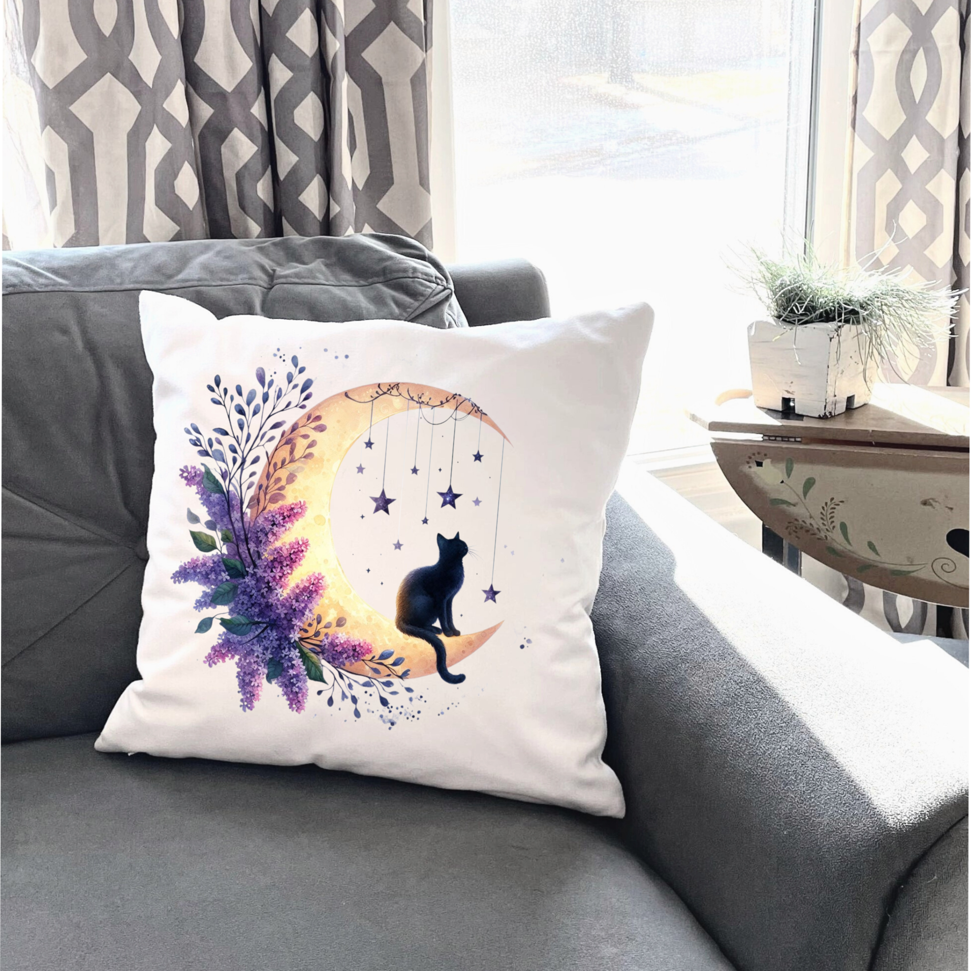 Moonlit Cat Floral Design – DTF Transfer