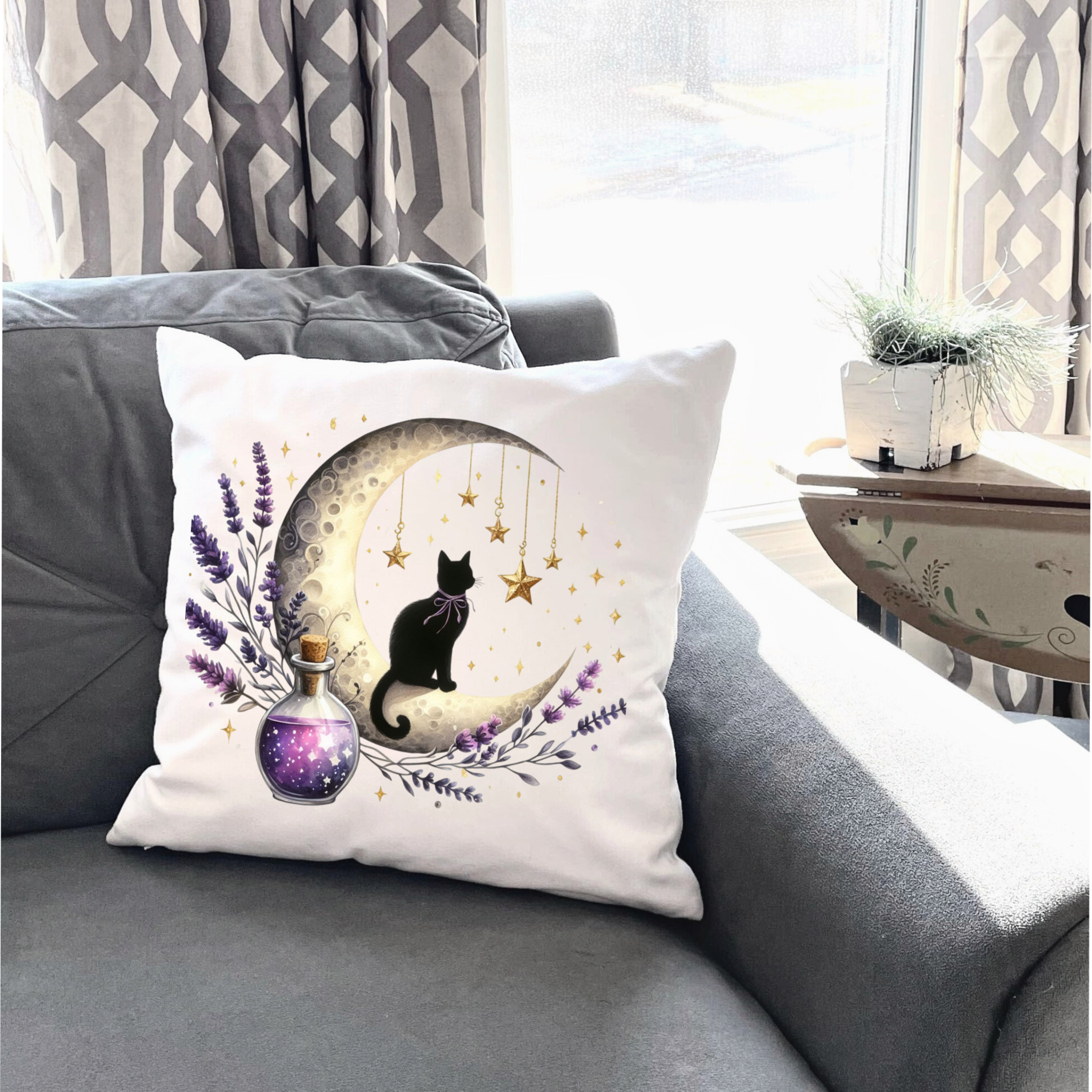 Moonlit Cat Floral Design – DTF Transfer