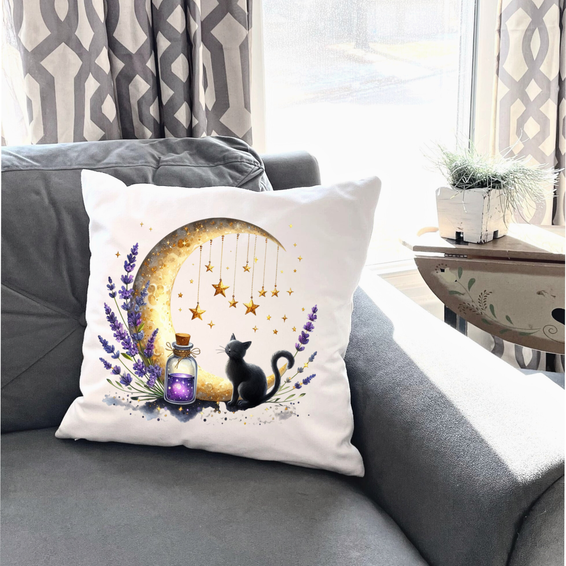 Moonlit Cat Floral Design – DTF Transfer