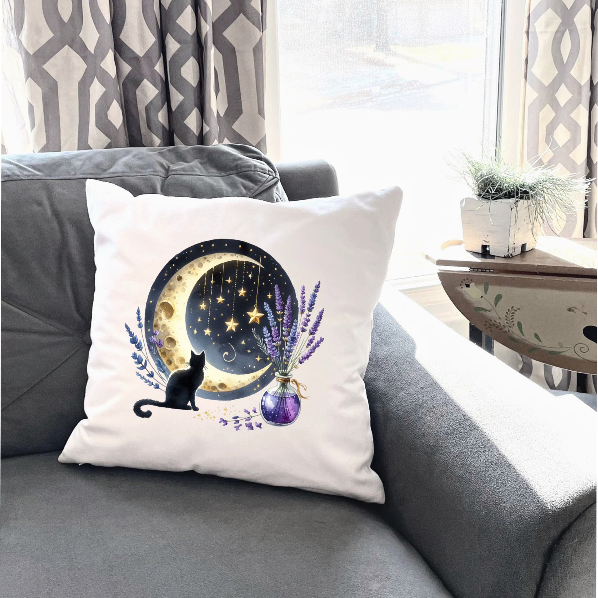 Moonlit Cat Floral Design – DTF Transfer