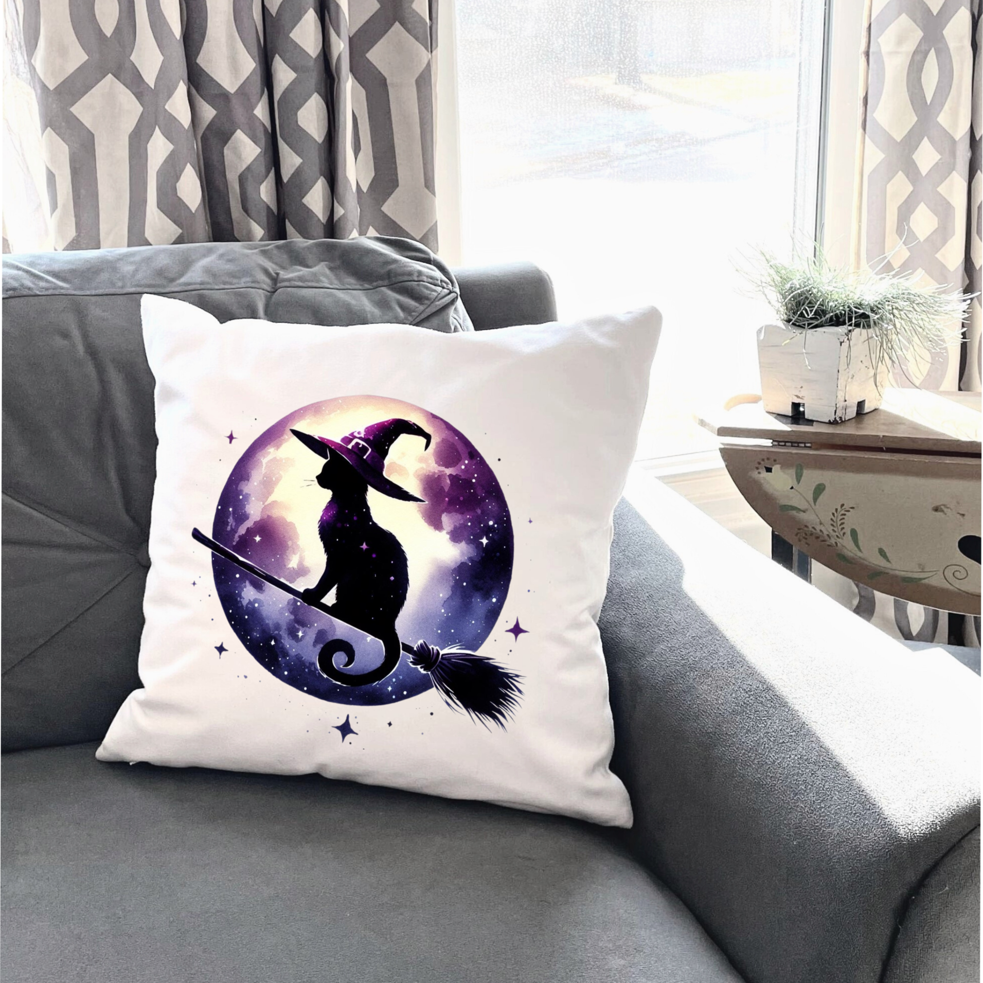 Moonlit Cat Floral Design – DTF Transfer