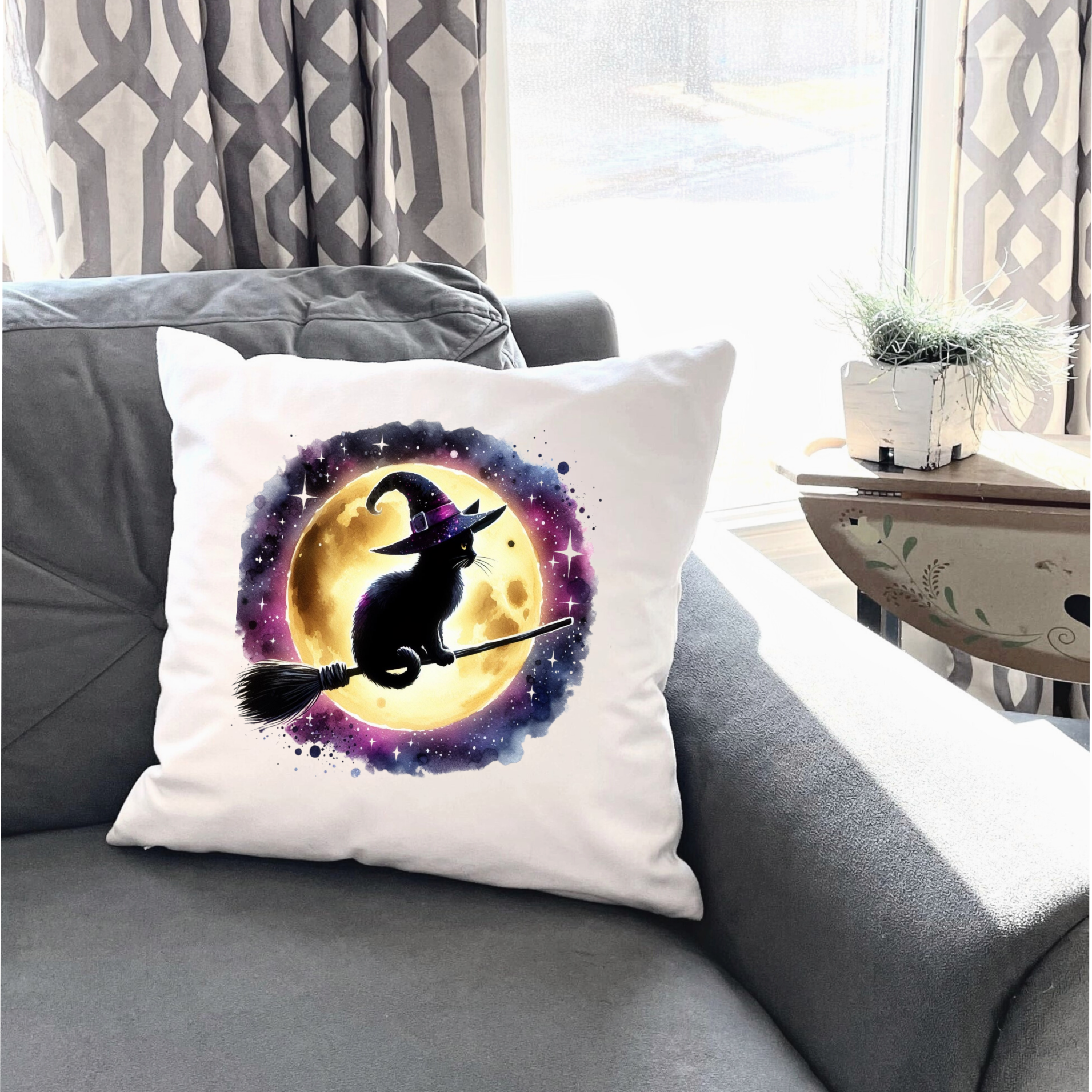 Moonlit Cat Floral Design – DTF Transfer