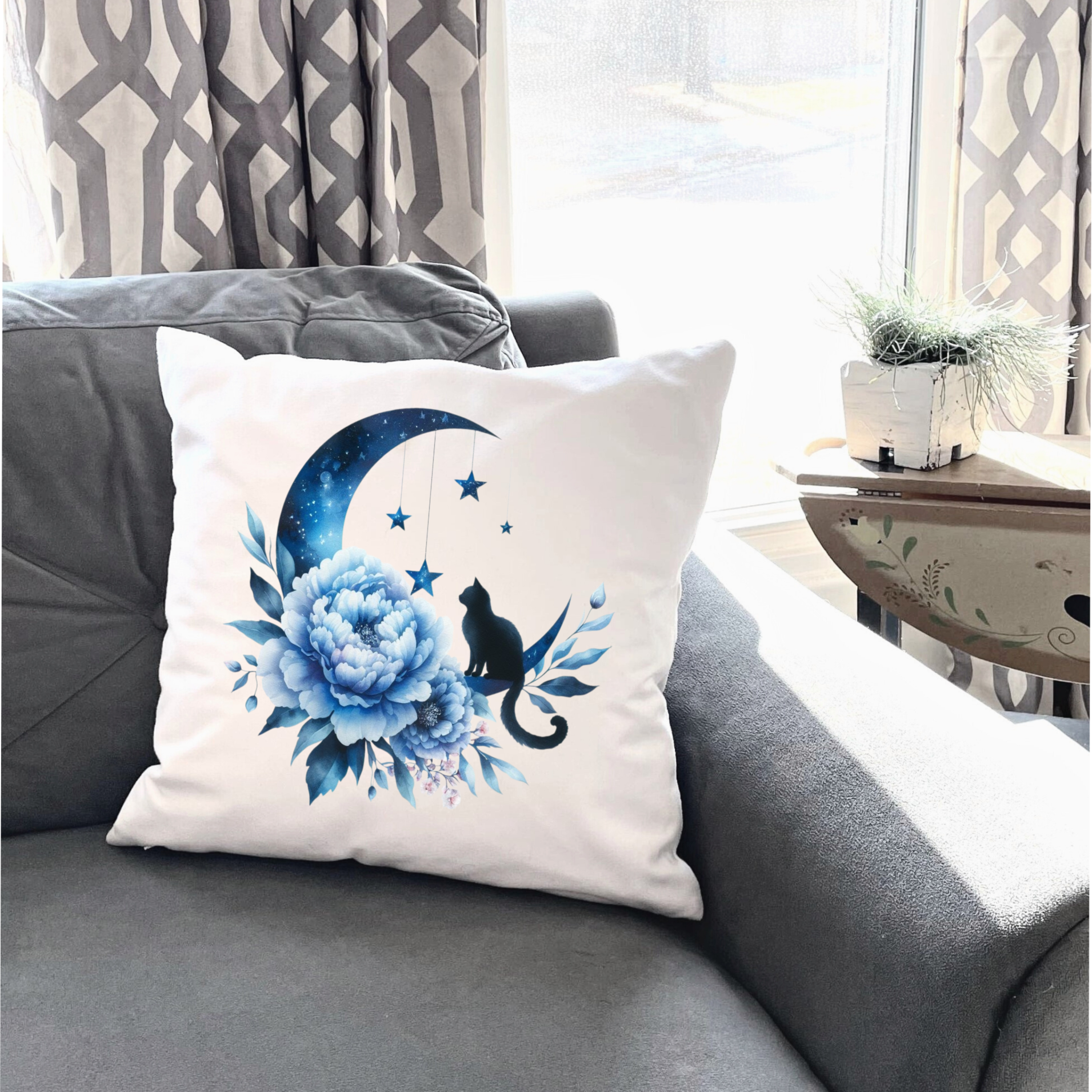 Moonlit Cat Floral Design – DTF Transfer