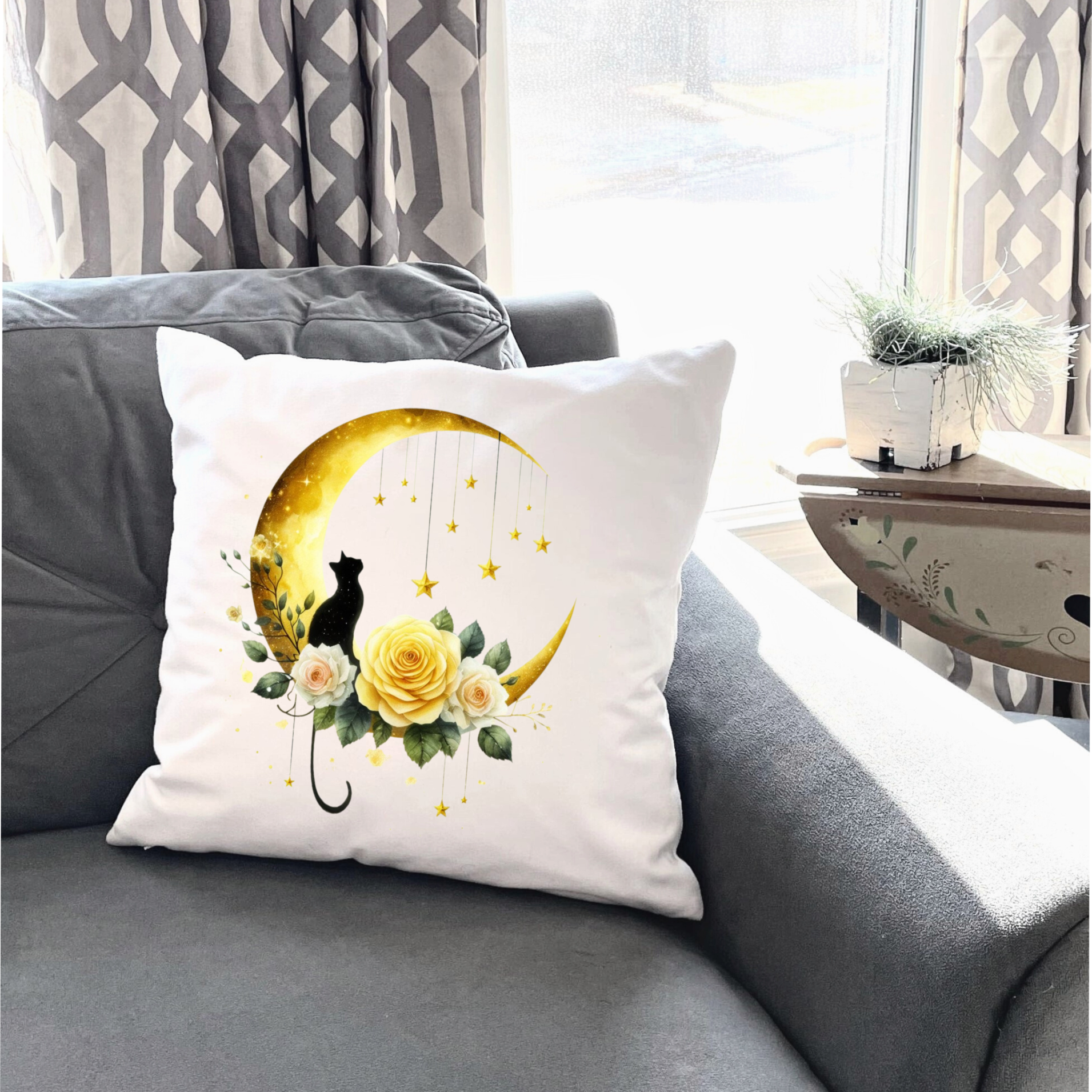 Moonlit Cat Floral Design – DTF Transfer