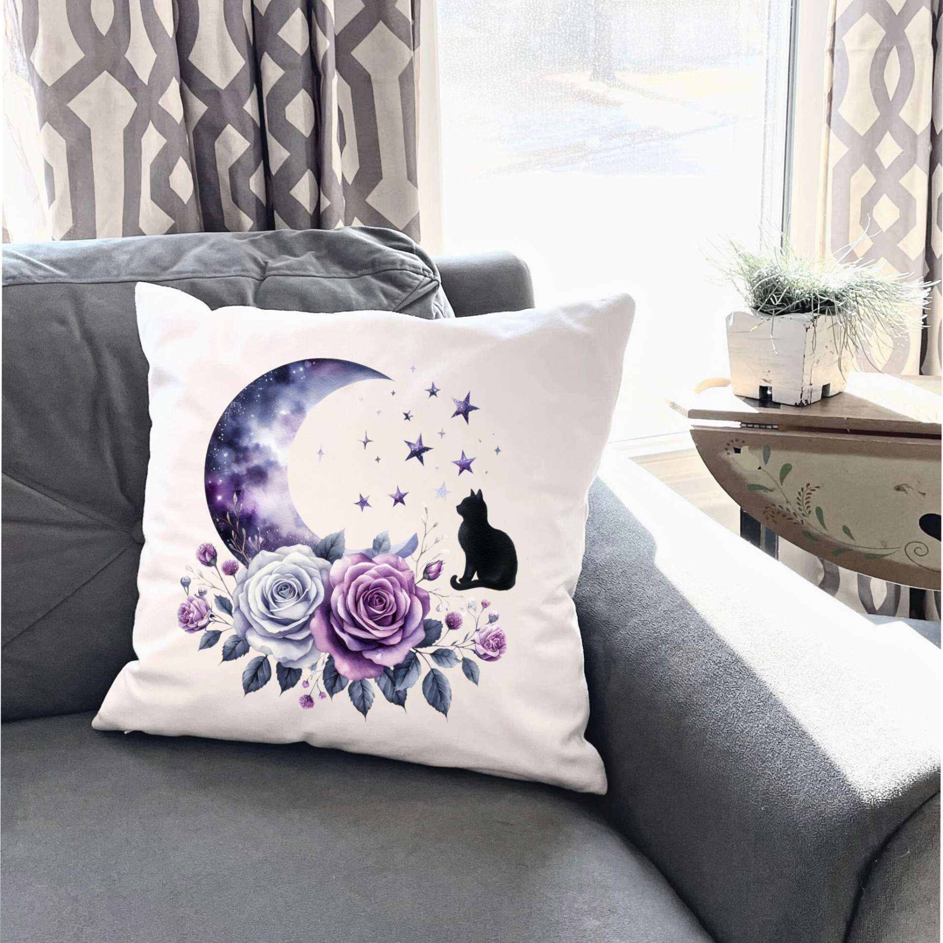 Moonlit Cat Floral Design – DTF Transfer