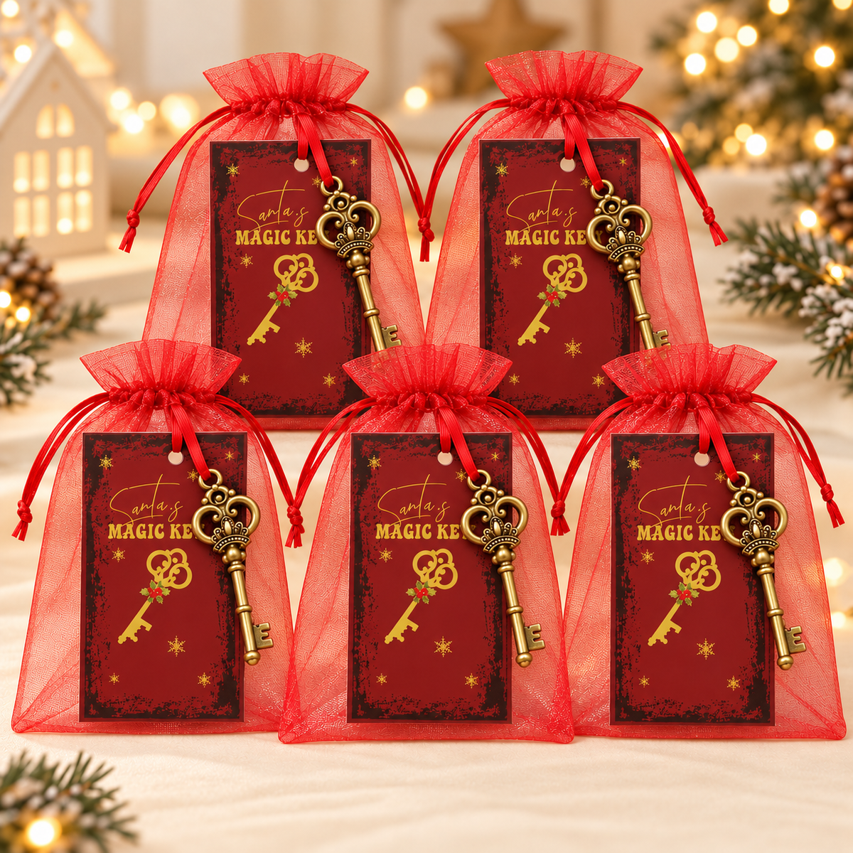 Santa's Magic Key Sets – Key, Card & Organza Bag (Pack of 5)