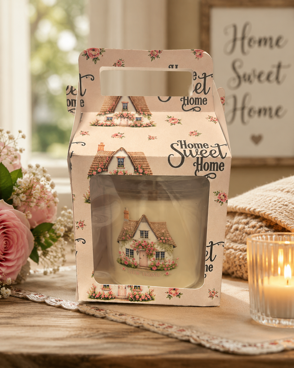 “New Home” candle box and decal set