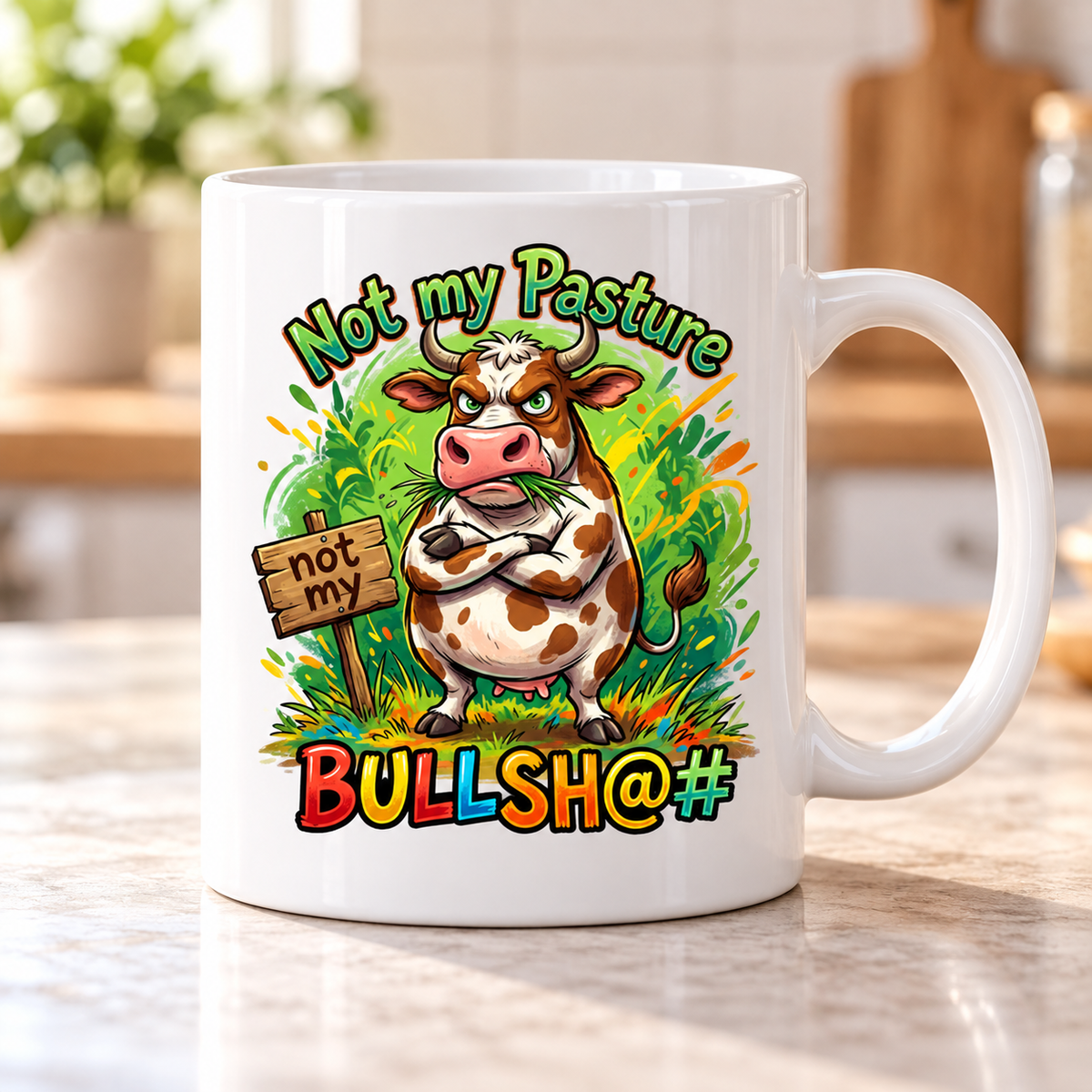 Moody Farmyard mug - Not My Pasture Bullsh@# (Sign Cow)