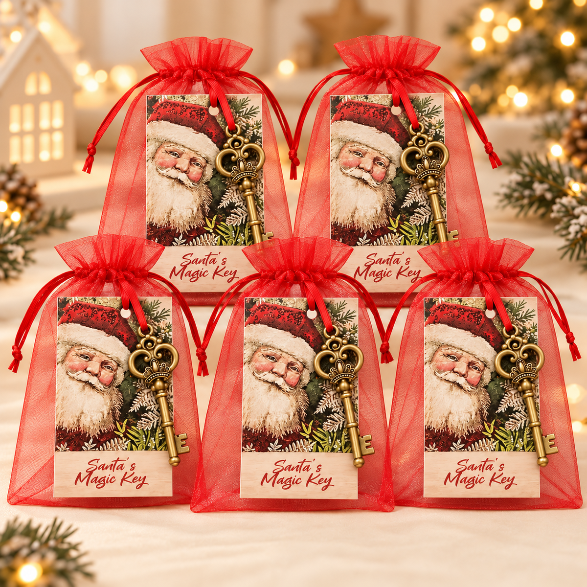 Santa's Magic Key Sets – Key, Card & Organza Bag (Pack of 5)