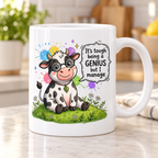 Moody Farmyard mug - Tough Being A Genius (Speech Bubble Cow)