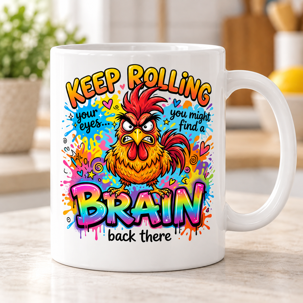 Moody Farmyard mug - Keep Rolling Your Eyes (Angry Rooster)