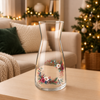 Berry & Pinecone Crescent UV-DTF decal on a clear glass vase