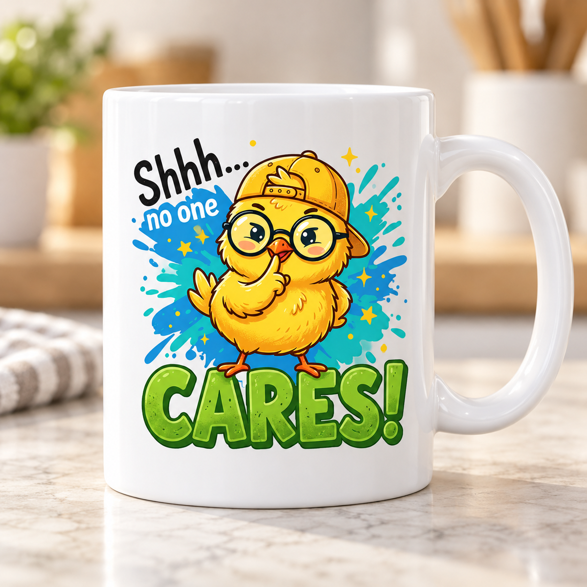 Moody Farmyard mug - Shhh No One Cares (Chick)