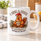 Moody Farmyard mug - Rise & Shine I Caffeinate (Sleepy Rooster)