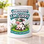 Moody Farmyard mug - Selective Hearing (Green Glasses Cow)