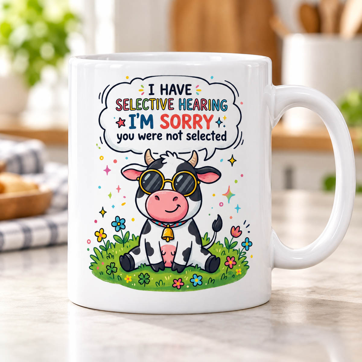Moody Farmyard mug - Selective Hearing (Sunglasses Cow)
