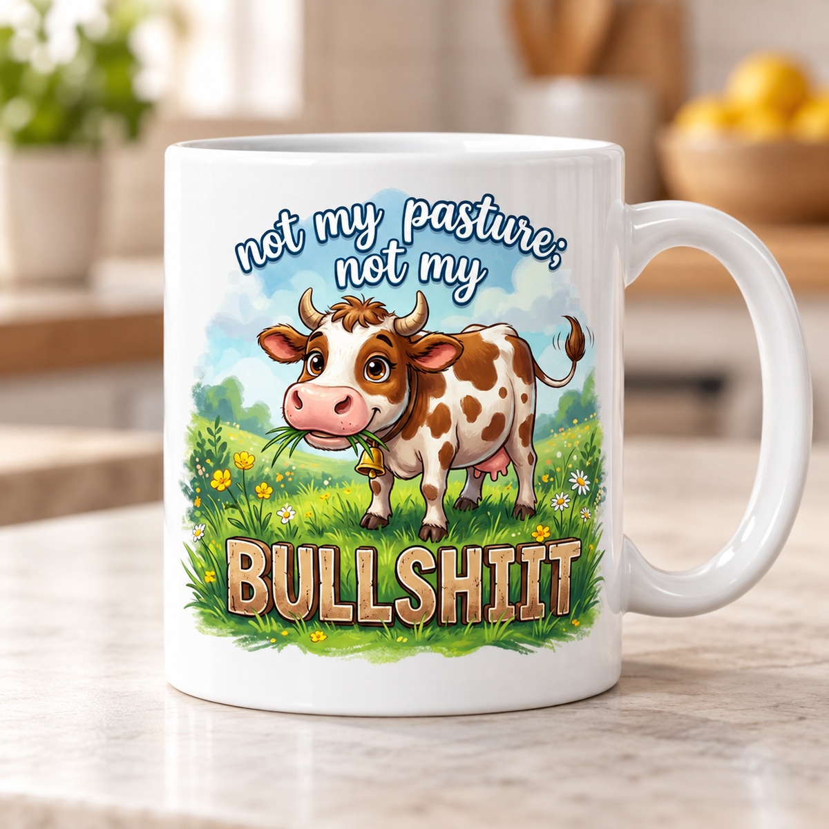 Moody Farmyard mug - Not My Pasture Bullsh*t (Happy Cow)