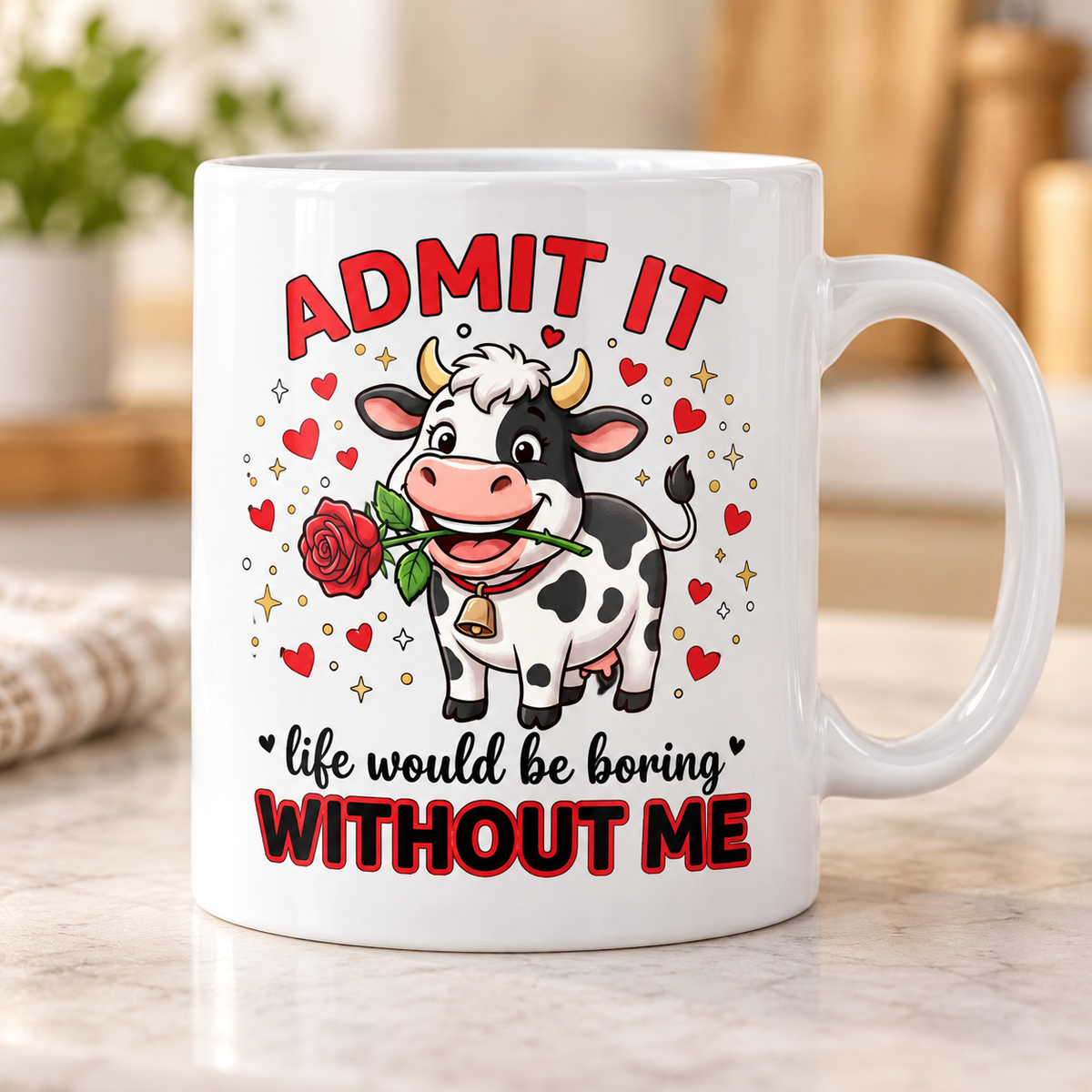 Moody Farmyard mug - Admit It Life Would Be Boring (Hearts Cow)