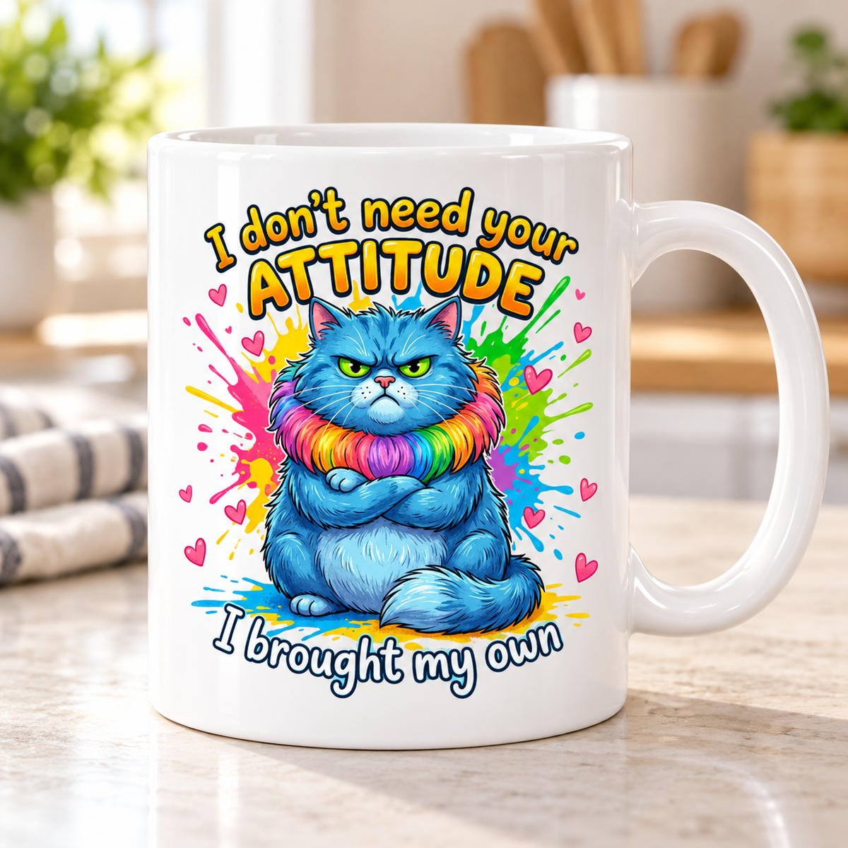 Moody Farmyard mug - I Don't Need Your Attitude (Cat)