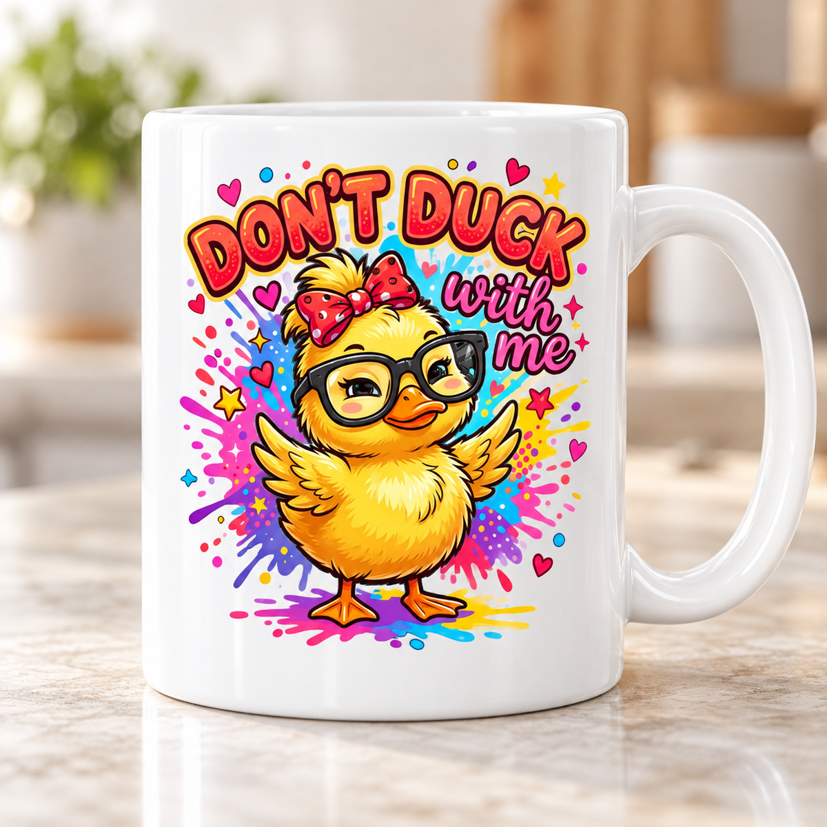 Moody Farmyard mug - Don't Duck With Me (Bow Duckling)