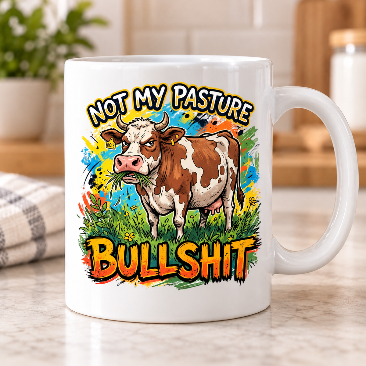 Moody Farmyard mug - Not My Pasture Bullsh*t (Brown Cow)