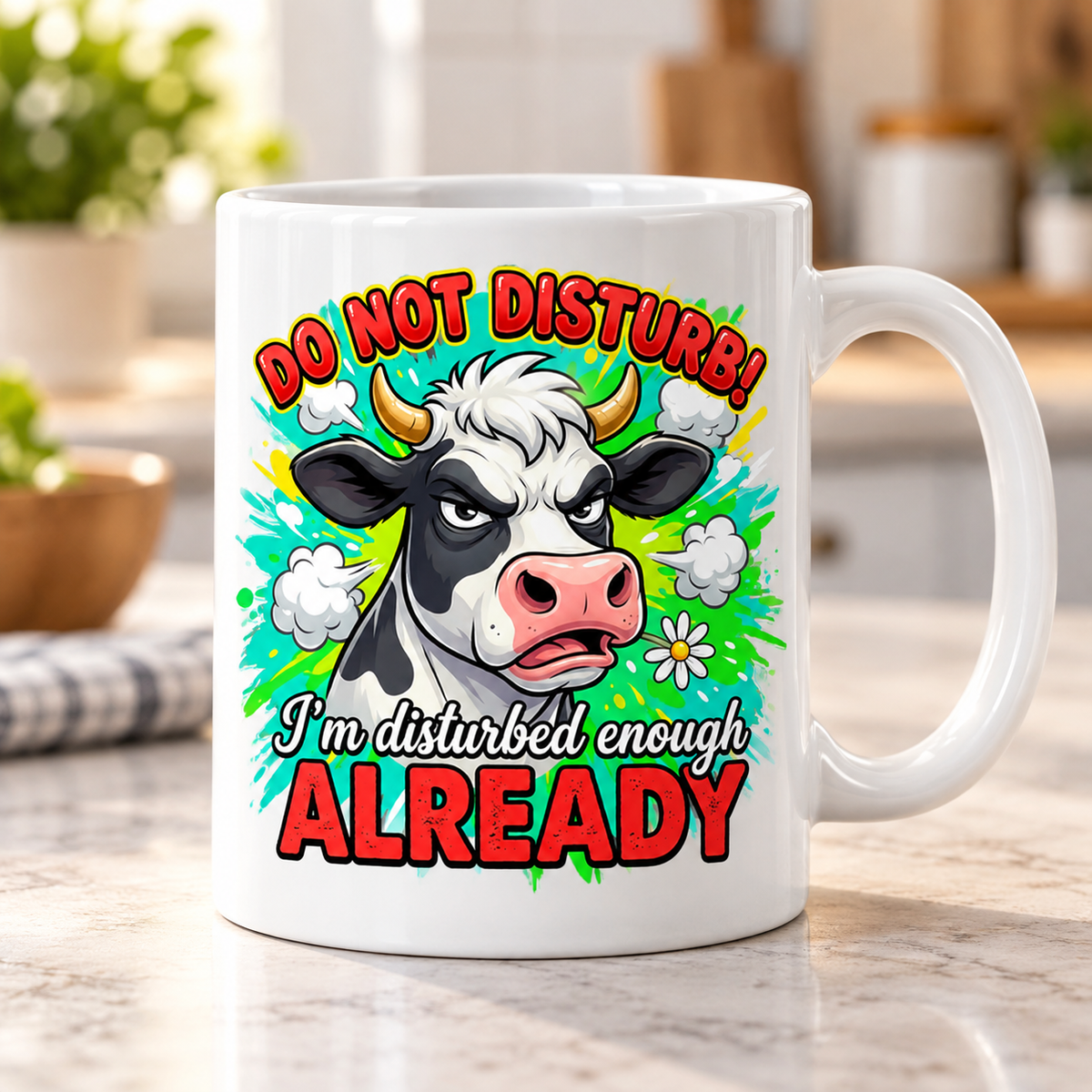 Moody Farmyard mug - Do Not Disturb (Cow Portrait)
