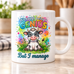 Moody Farmyard mug - Tough Being A Genius (Watercolour Cow)