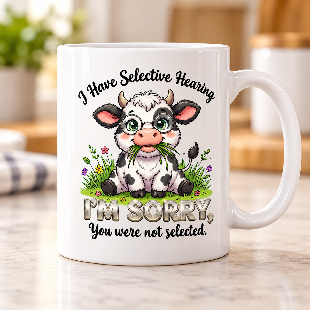 Moody Farmyard mug - Selective Hearing (Grass Cow)