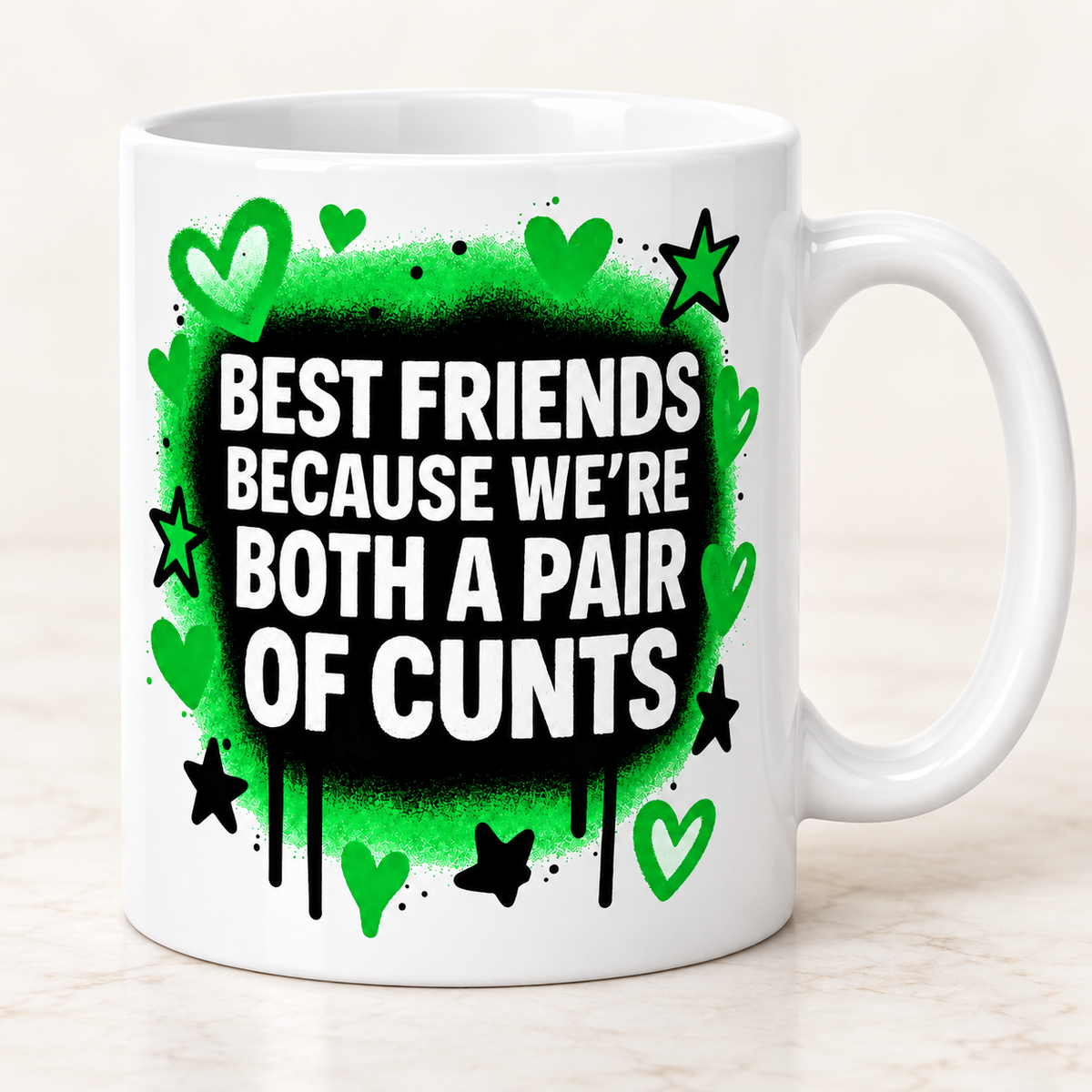 Green Best Friends adult humour mug design mock-up
