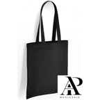 Black tote bag on a white background with AP Wholesale logo.