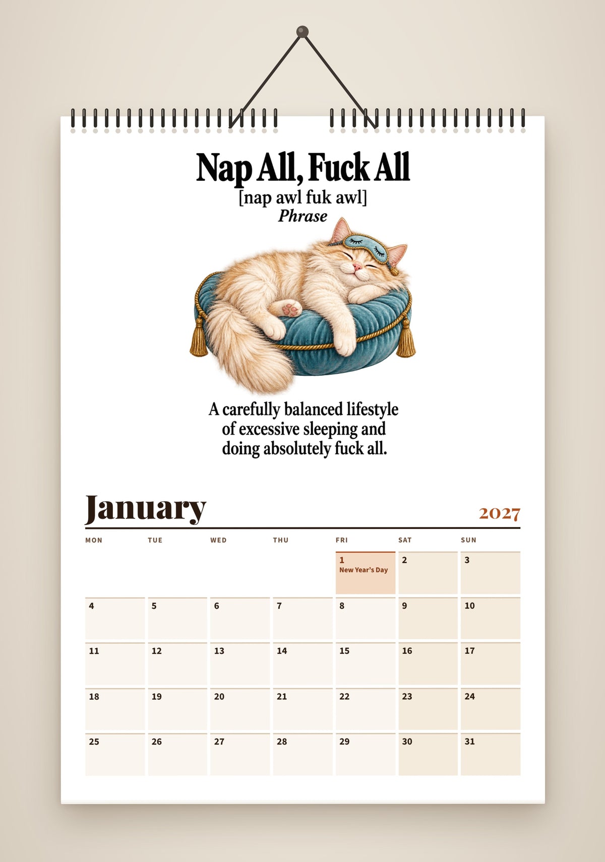 The Sweary Cat Calendar 2027 – Printable A4 Digital Download