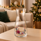 Robin Wreath UV-DTF decal on a clear glass vase