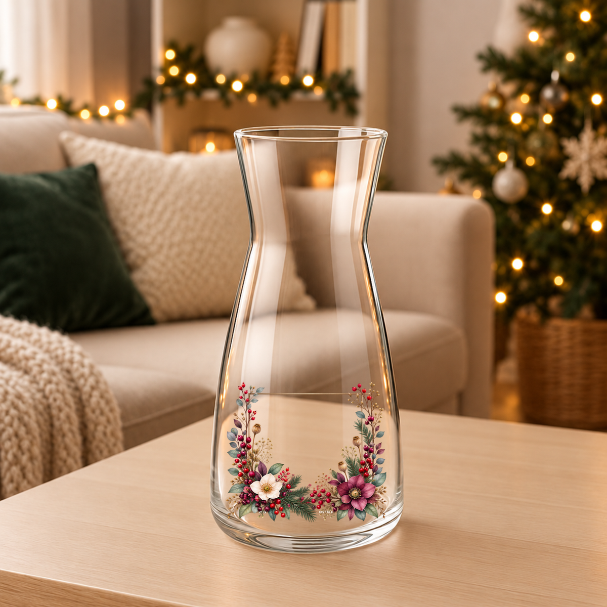 Hellebore Gold Frame UV-DTF decal on a clear glass vase