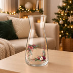 Rose & Dahlia Gold Frame UV-DTF decal on a clear glass vase