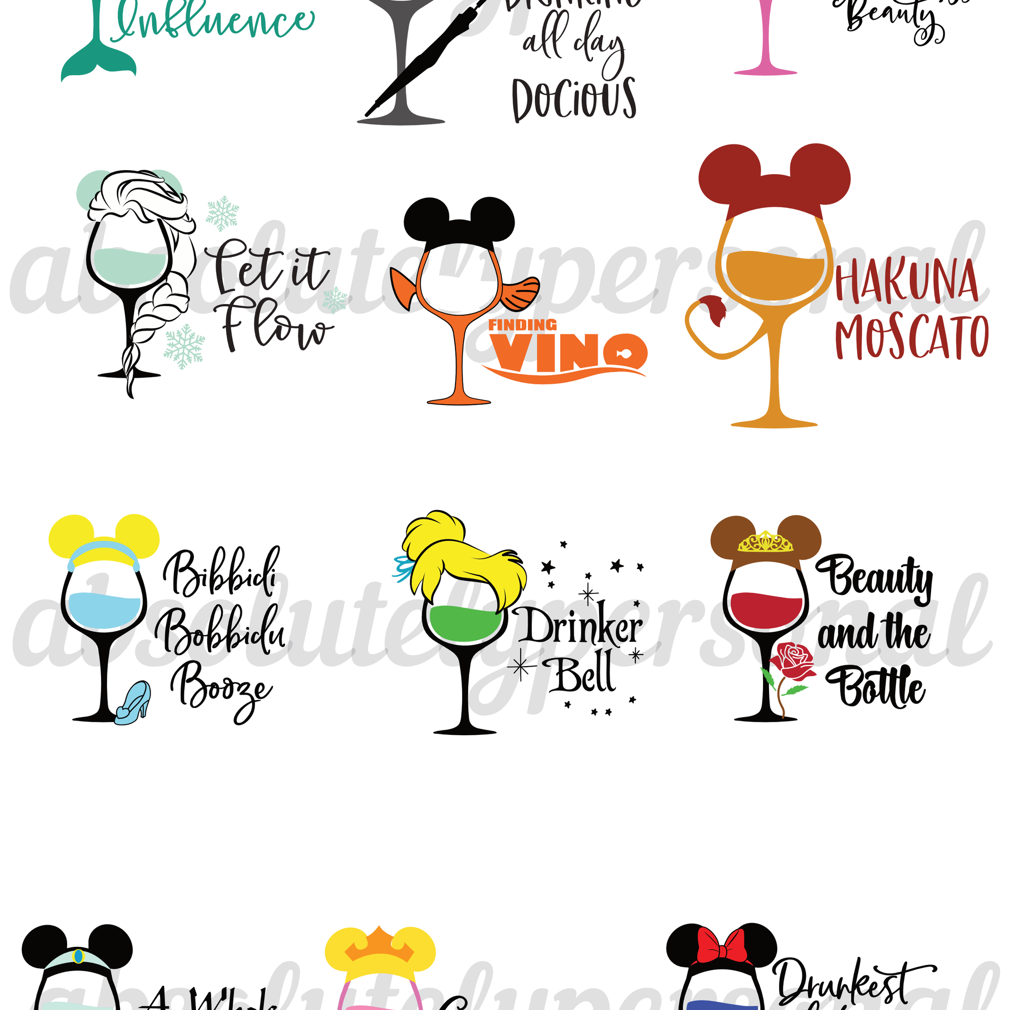 Disney Wine Glass Decals