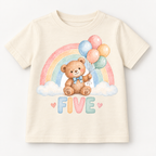 Pastel teddy bear FIVE 20cm DTF transfer cream T-shirt mock-up