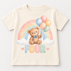 Pastel teddy bear FOUR 20cm DTF transfer cream T-shirt mock-up
