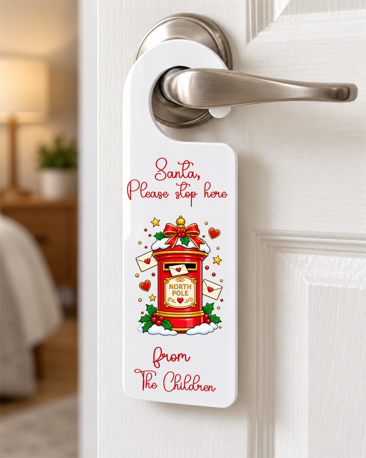 Santa Please Stop Here Door Hanger Decals – UV-DTF (9 x 6cm)