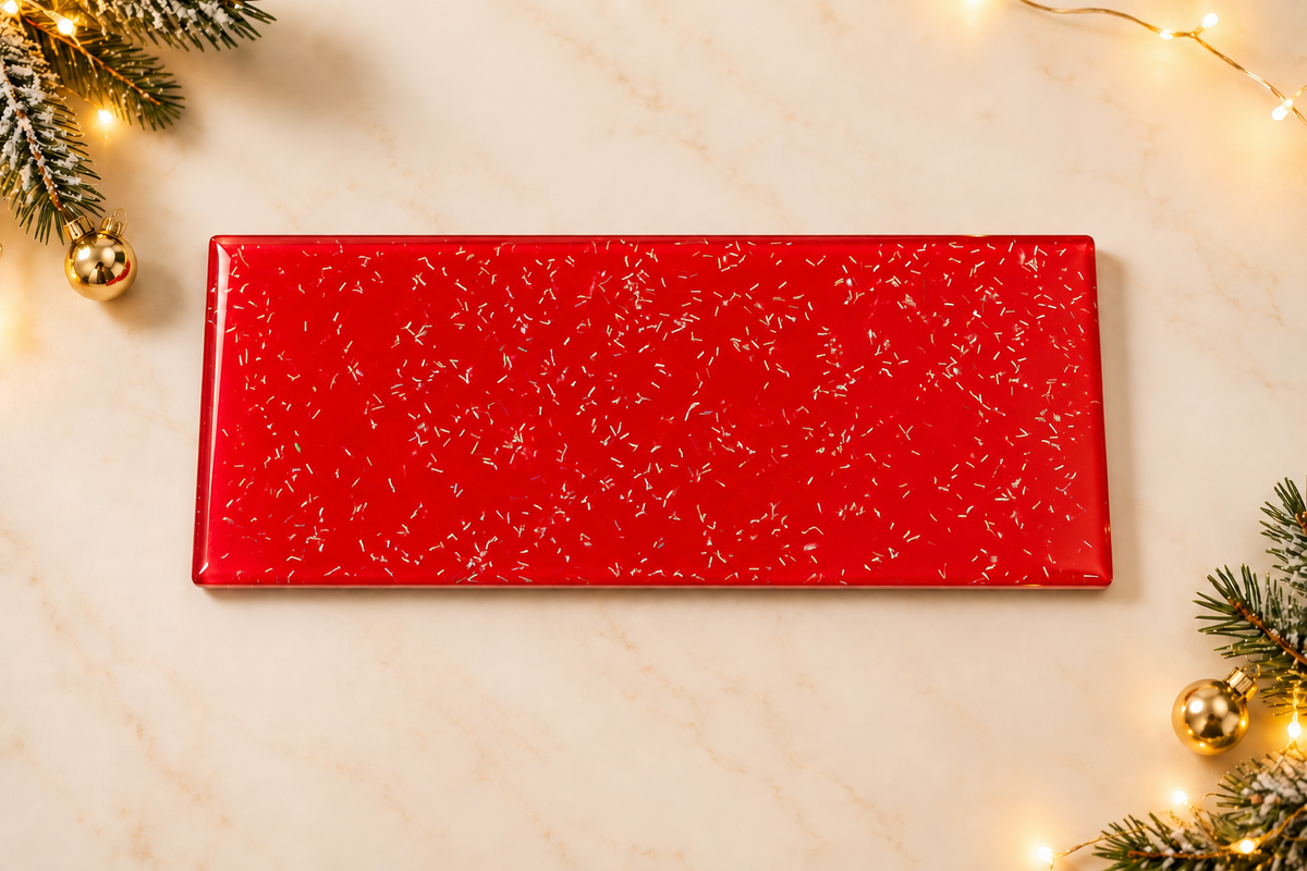 Red Glitter Glass Tile Blank – 15 × 7.5 cm