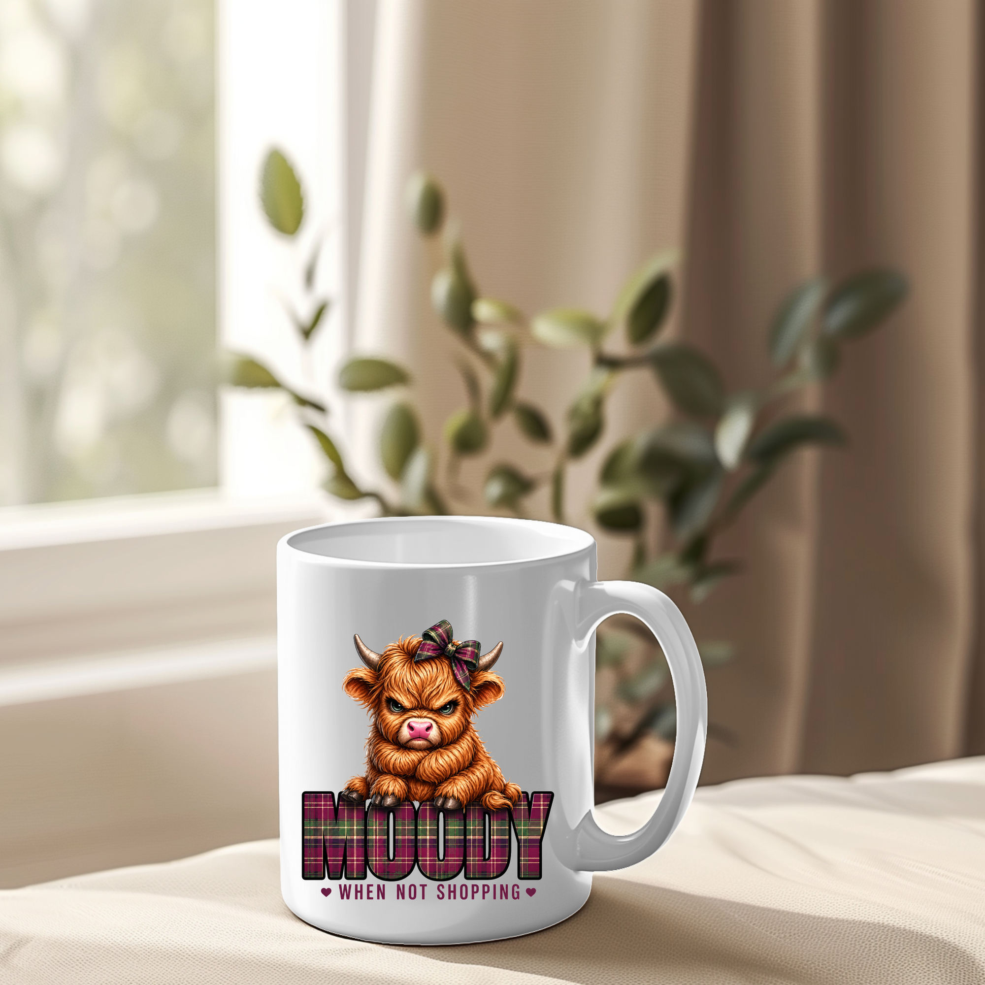 Moody Highland Cow Mug Decal – UV DTF (8cm)