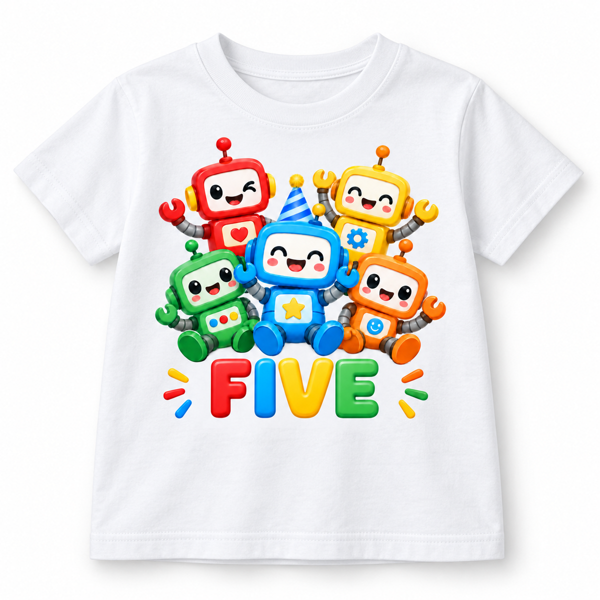 Robot FIVE 20cm DTF transfer white T-shirt mock-up