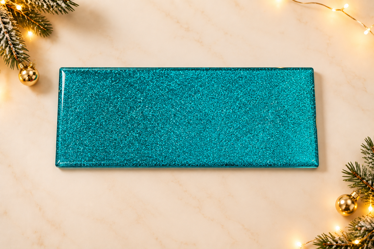 Teal Glitter Glass Tile Blank – 15 × 7.5 cm