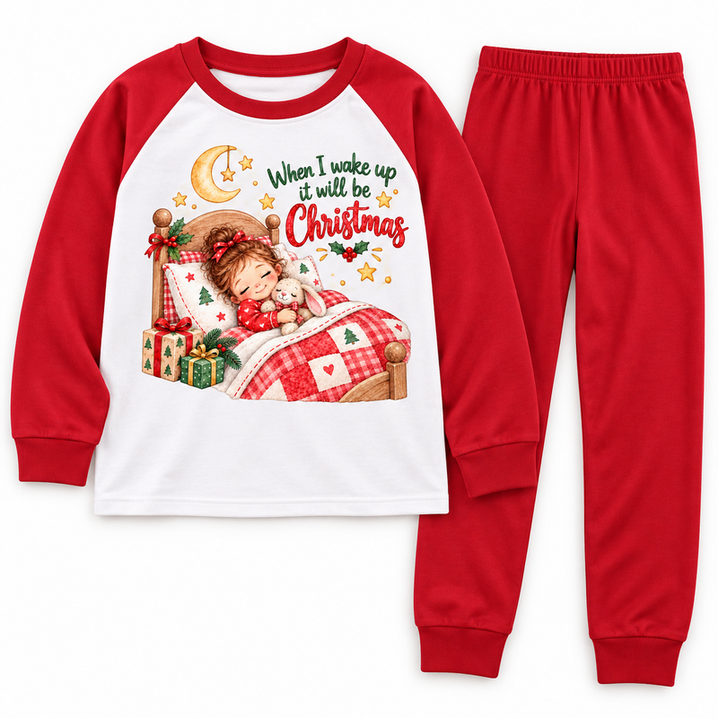 When I wake up it will be Christmas Design 1 red pyjama DTF mockup