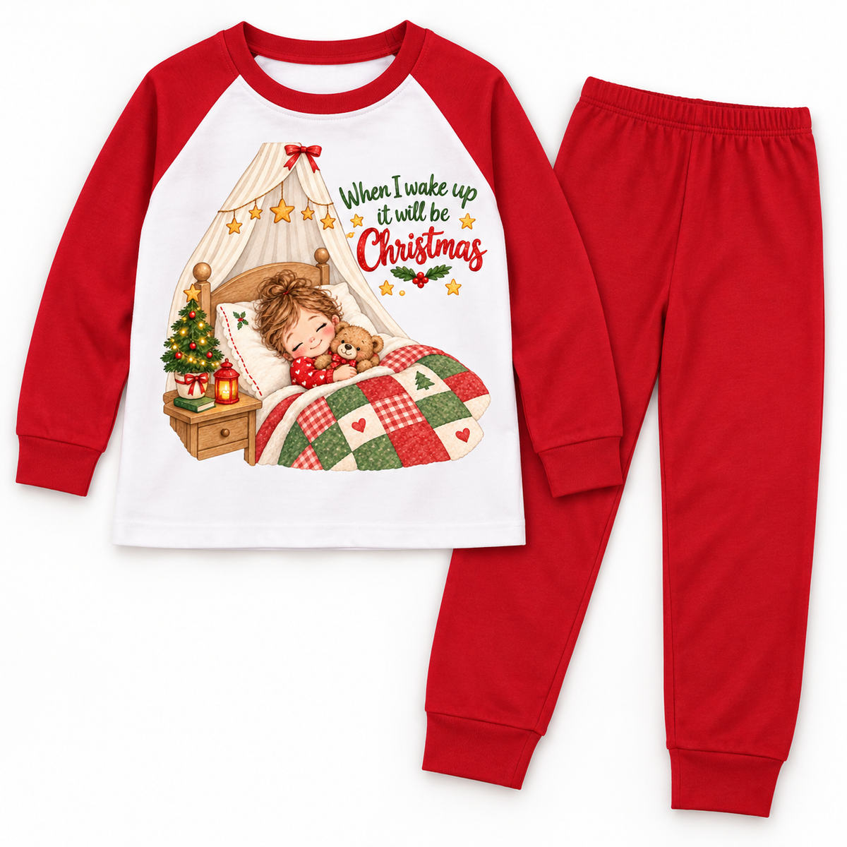 When I wake up it will be Christmas Design 3 red pyjama DTF mockup