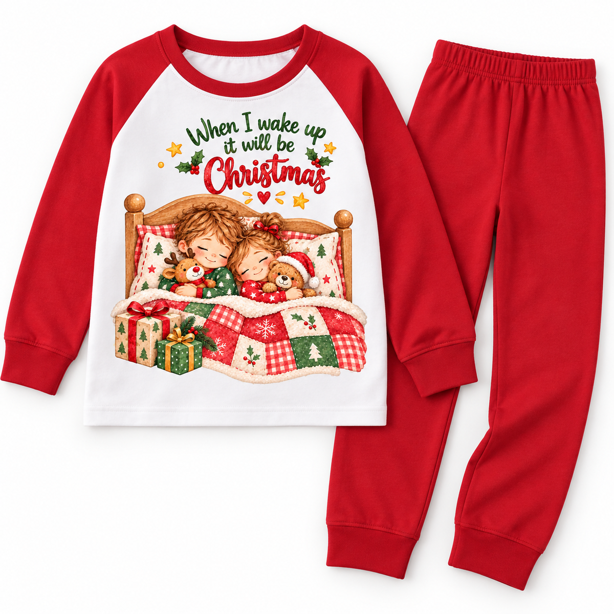 When I wake up it will be Christmas Design 4 red pyjama DTF mockup